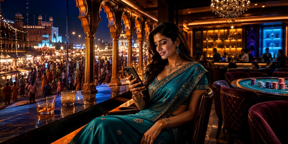 Indian woman enjoying mobile casino responsibly